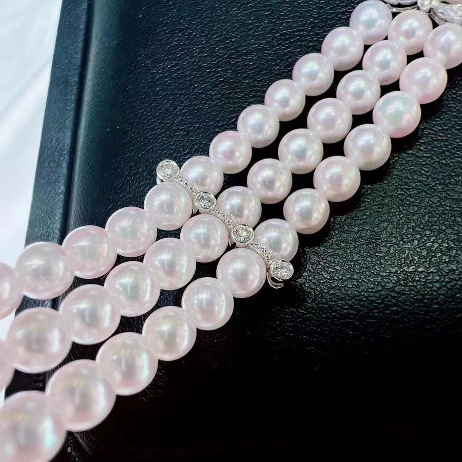 Triple layers Akoya pearl bracelet