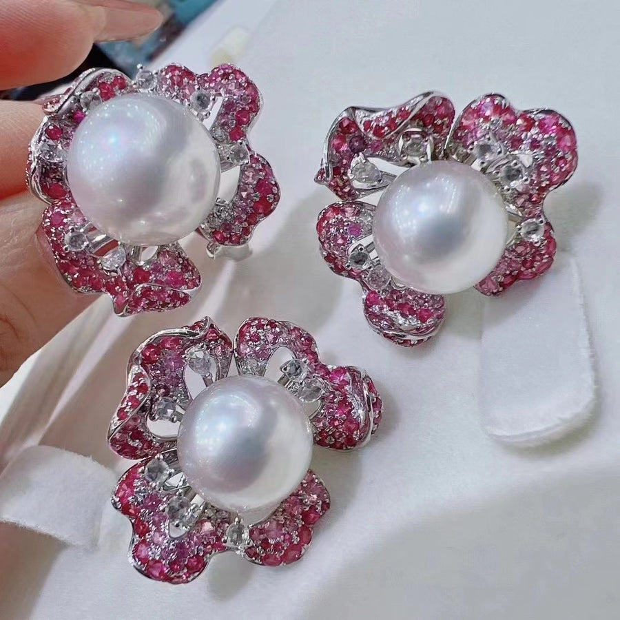 Diamond & South Sea pearl Earrings & Ring Set