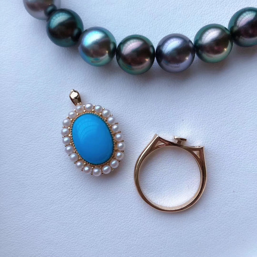 Turquoise and pearl Ring/Pendant