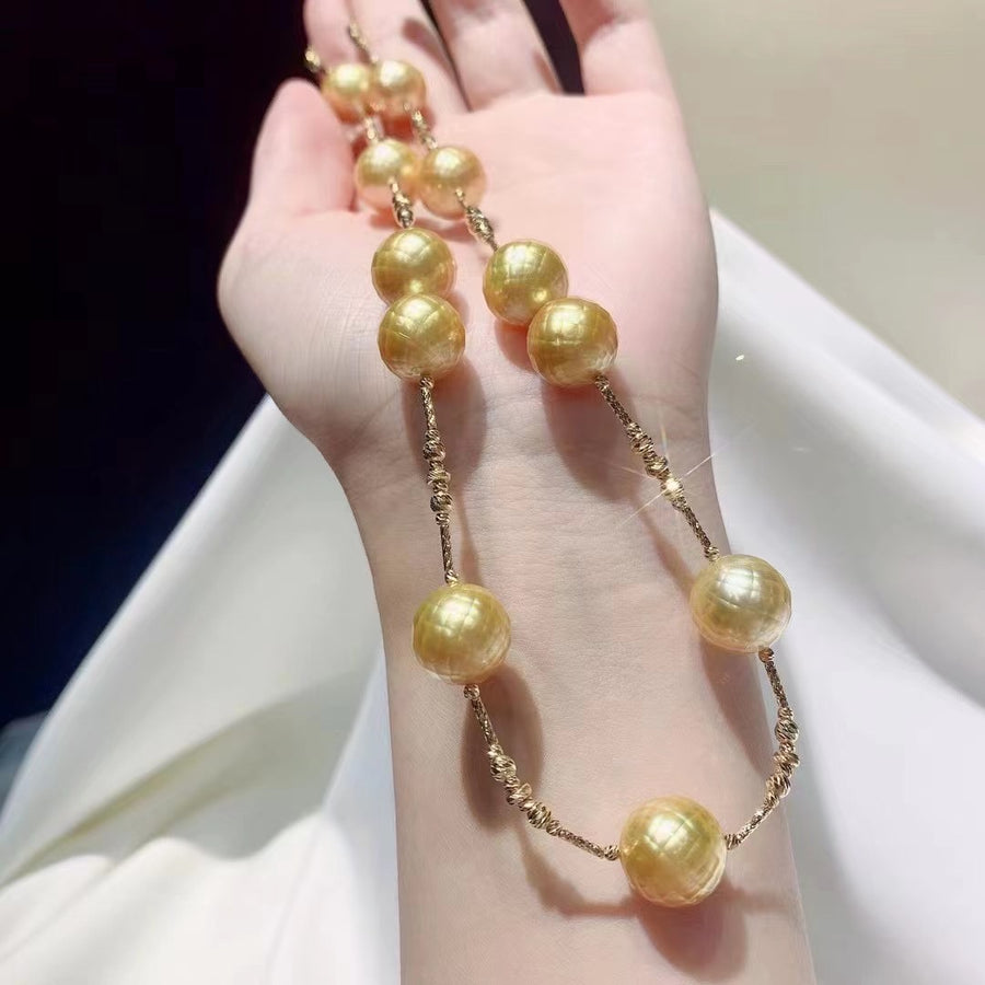 Golden south sea faceted pearl Necklace & Bracelet