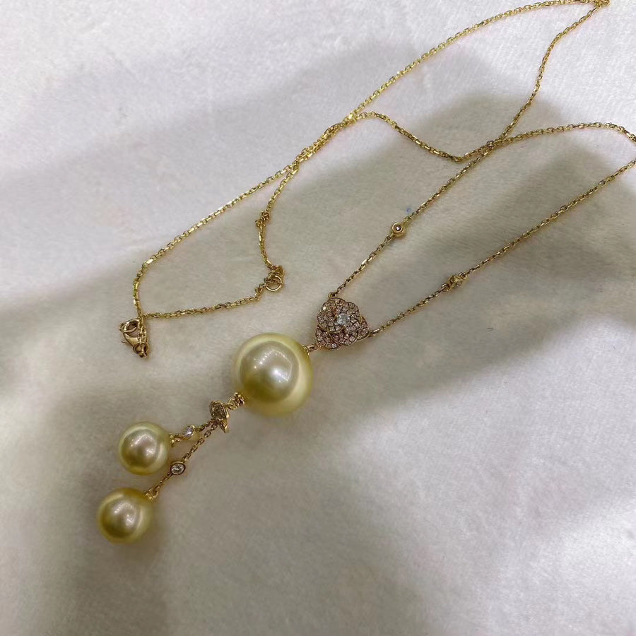 Diamond and Golden south sea pearl Necklace