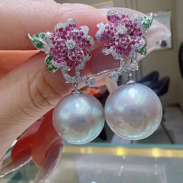 Pink Sapphire & Tahitian pearl Earrings