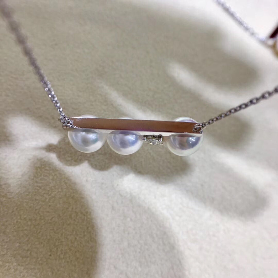 White Gold Bar Akoya Pearl Necklace