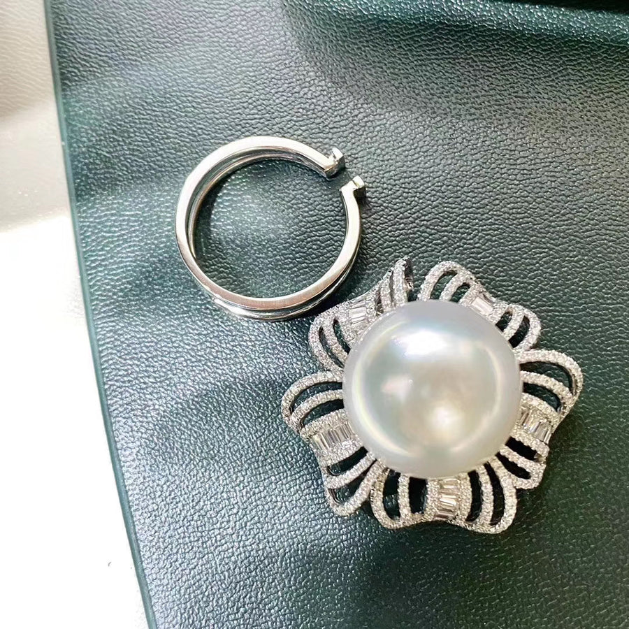 Diamond and Australian white south sea pearl ring/pendant