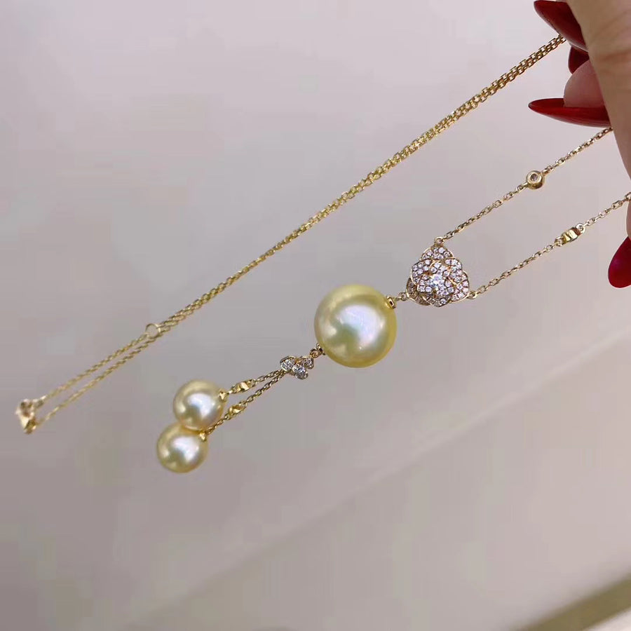 Diamond and Golden south sea pearl Necklace