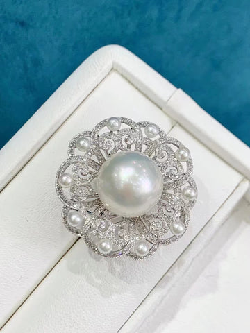 Diamond & South Sea Pearl Ring/Pendant/Brooch