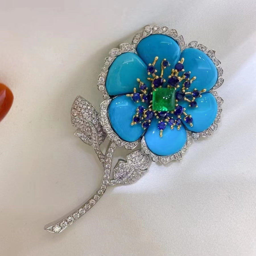 Diamond & Turquoise Brooch