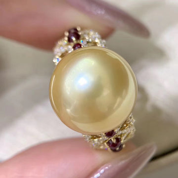 Diamond & Golden south sea pearl Ring