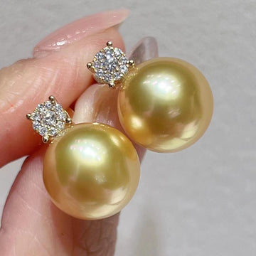 Diamond & Golden south sea pearl Earrings