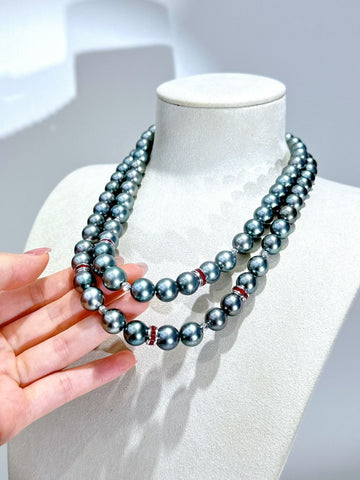 Double-Layer Tahitian Pearl & Ruby Necklace | 8.4–10.8mm