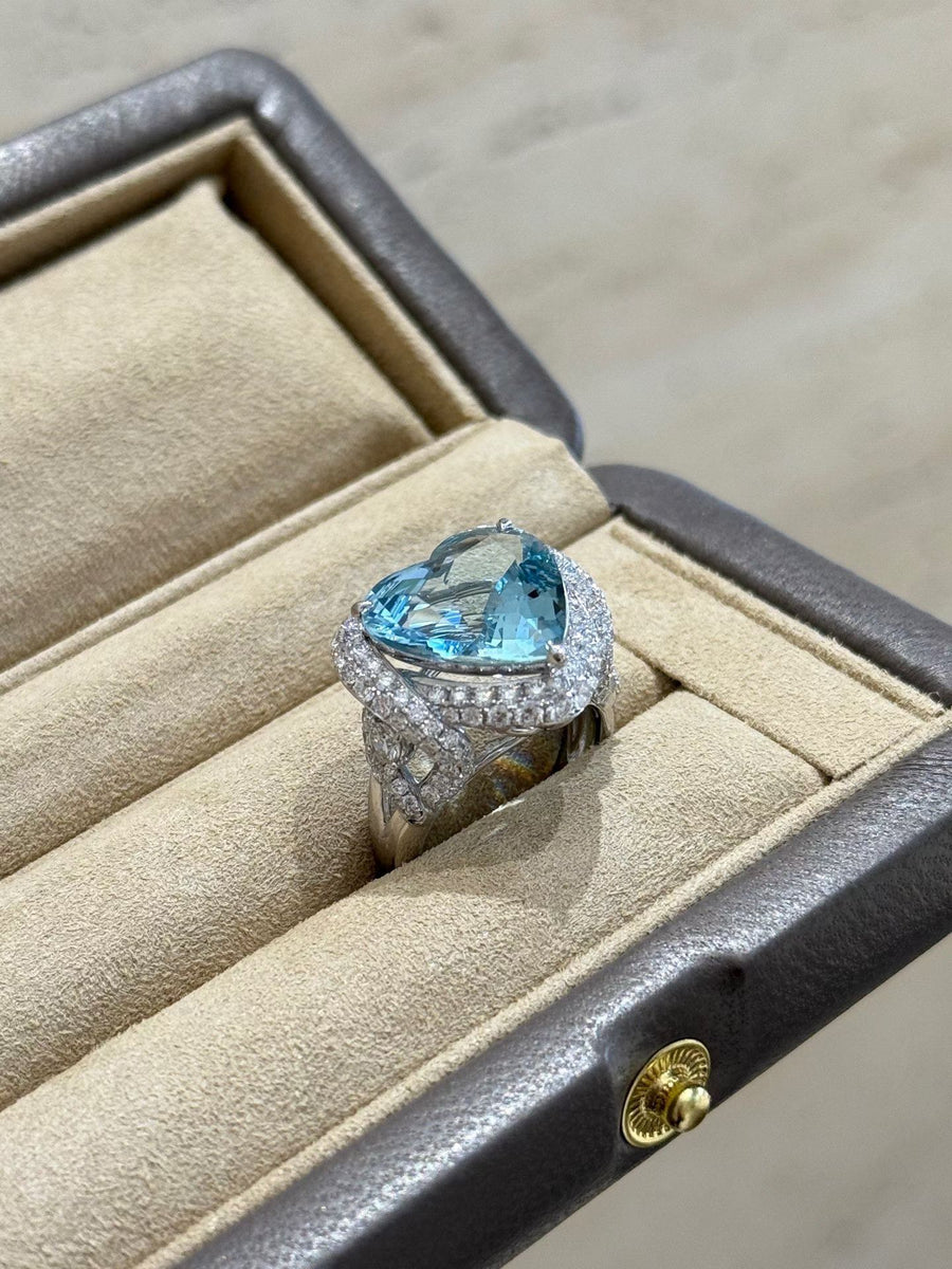 Heart-Shaped Aquamarine & Diamond Ring