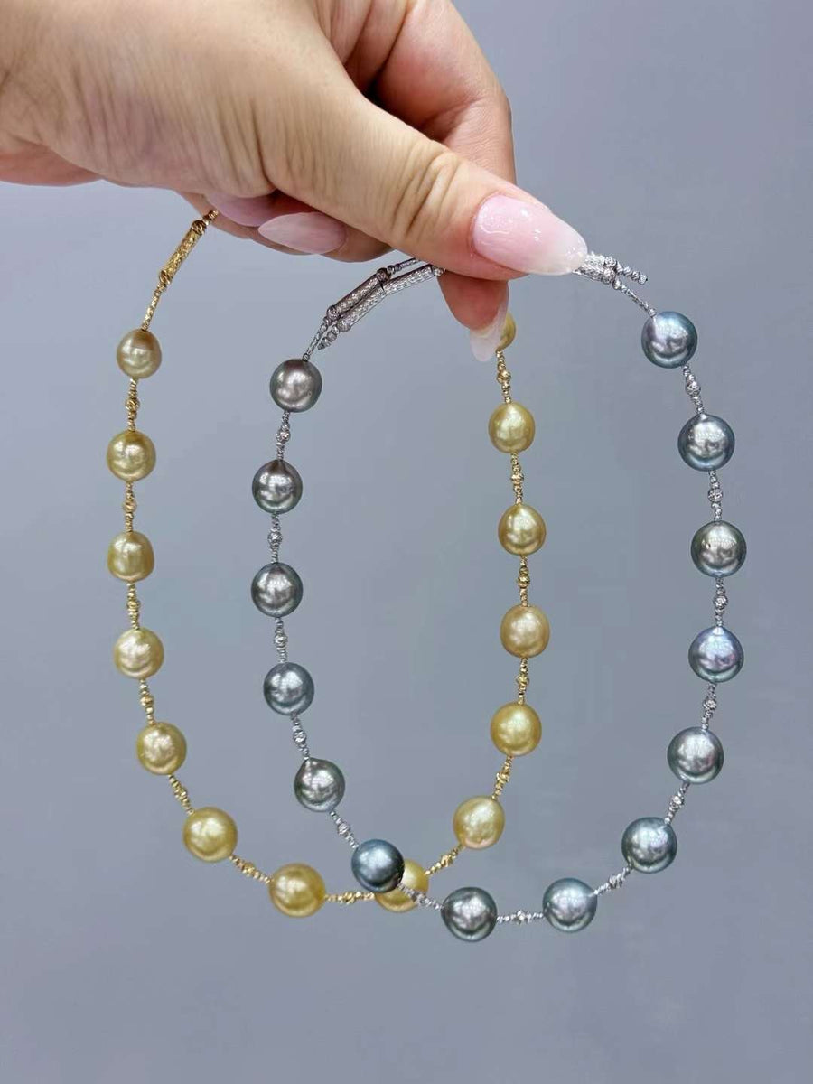 Golden South Sea Pearl/Tahitian pearl Elastic Choker Necklace