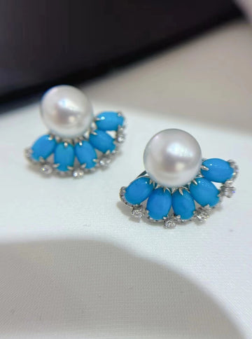 Turquoise & South Sea pearl Ear Studs