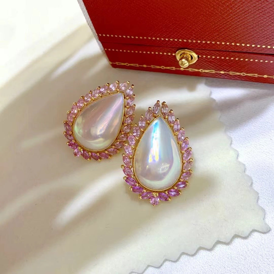 Sapphire & MABA pearl Earrings
