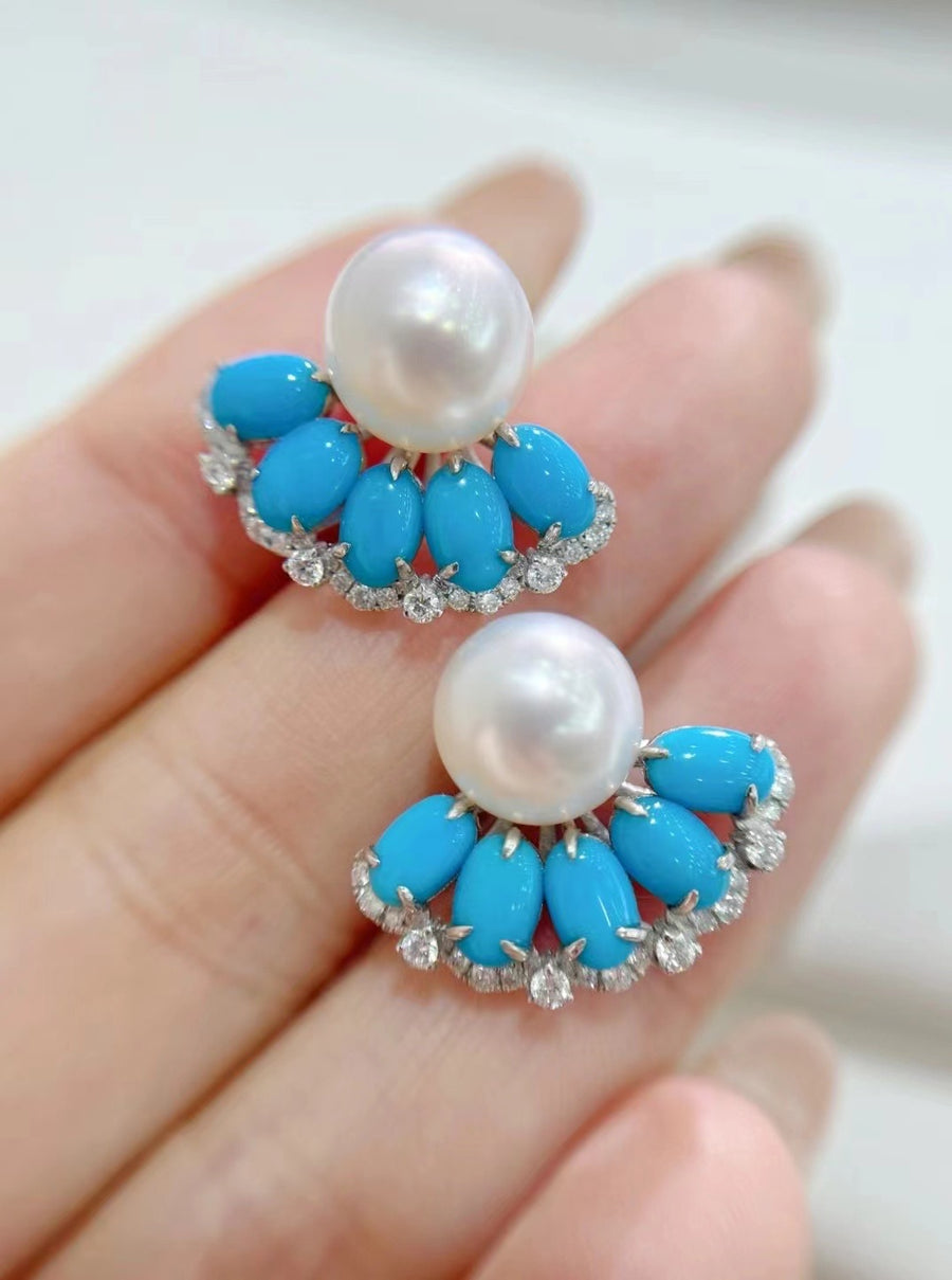 Turquoise & South Sea pearl Ear Studs