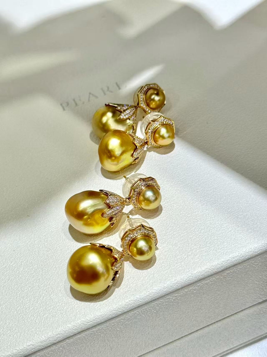 Golden Keshi Duo Pearl Earrings