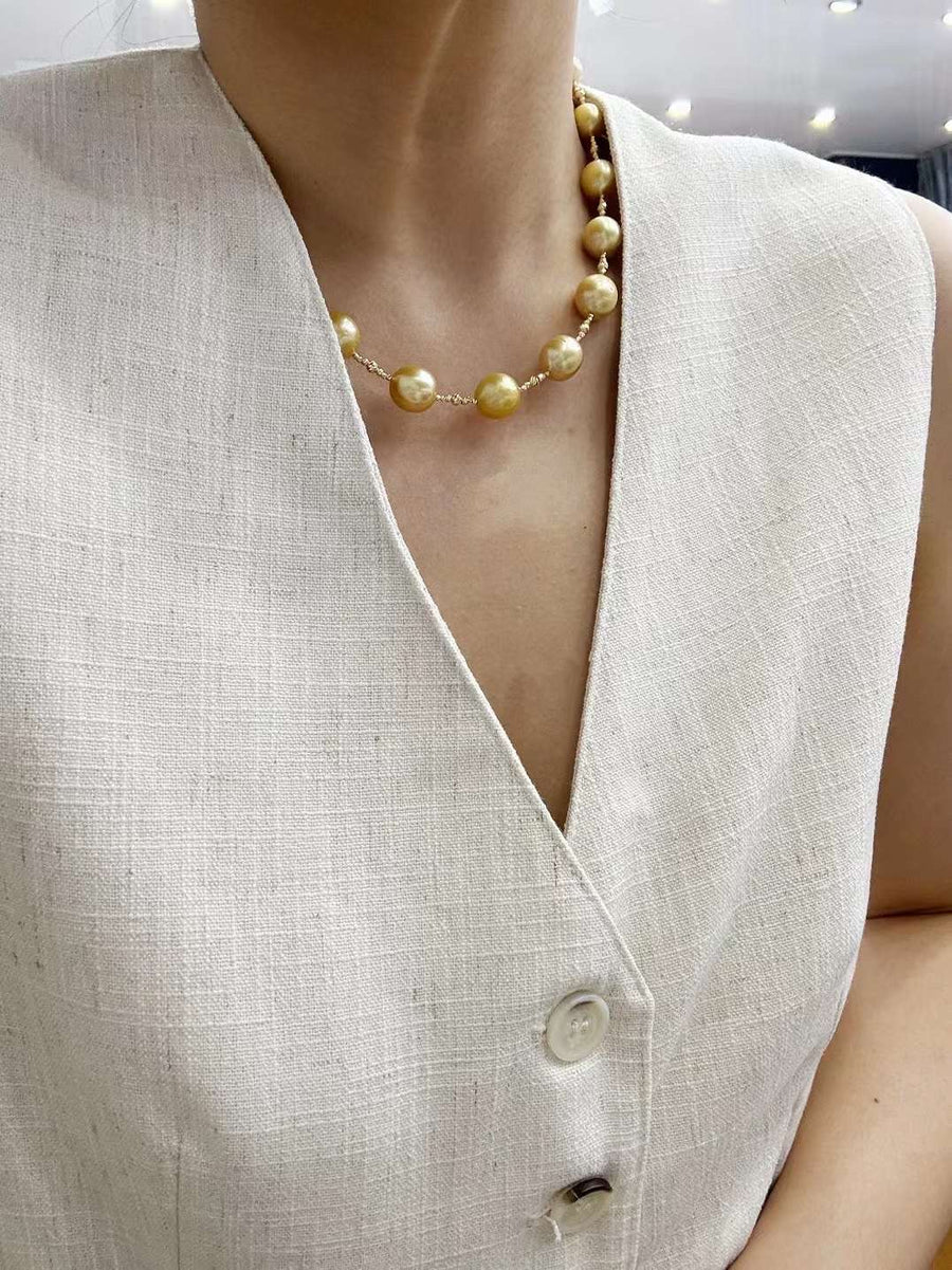 Golden South Sea Pearl/Tahitian pearl Elastic Choker Necklace