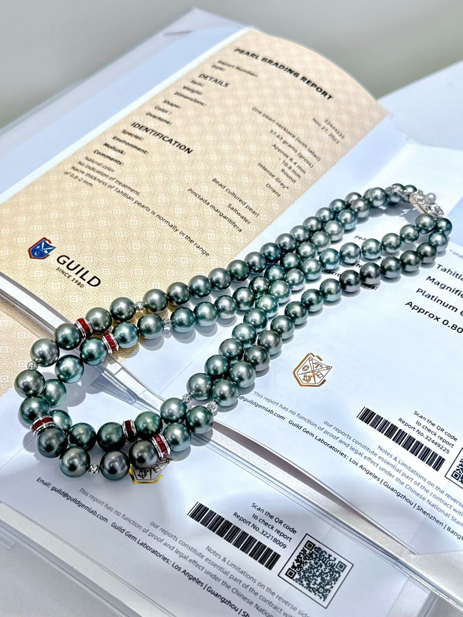 Double-Layer Tahitian Pearl & Ruby Necklace | 8.4–10.8mm