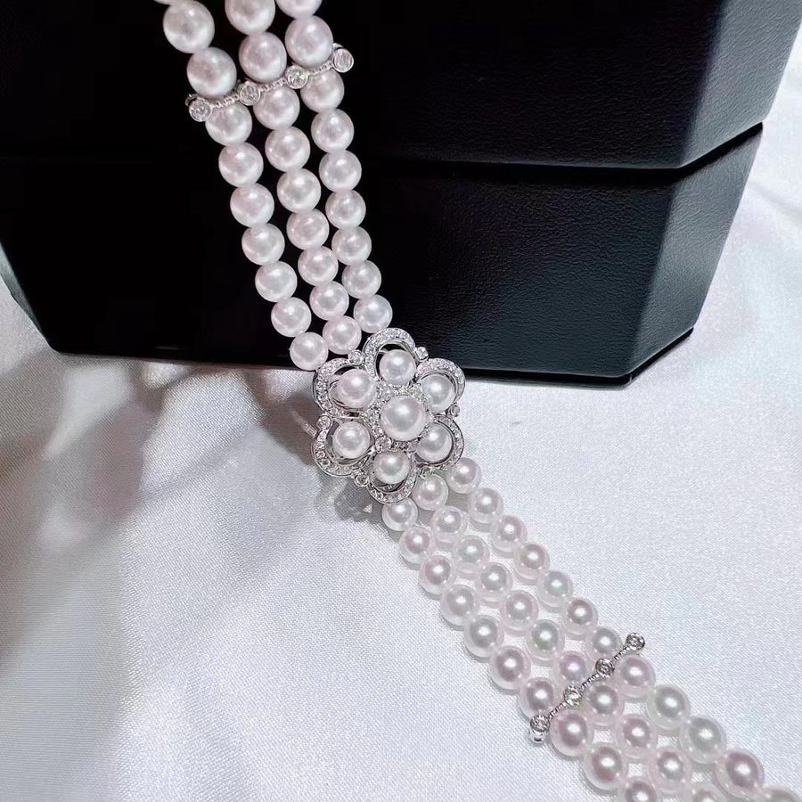 Triple layers Akoya pearl bracelet