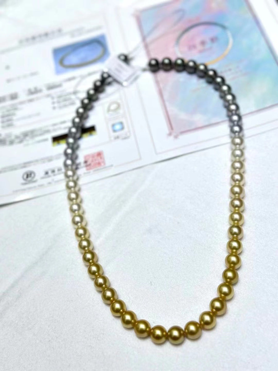 Four Season Colors | 11-11.4mm South Sea pearl & Tahitian pearl Necklace