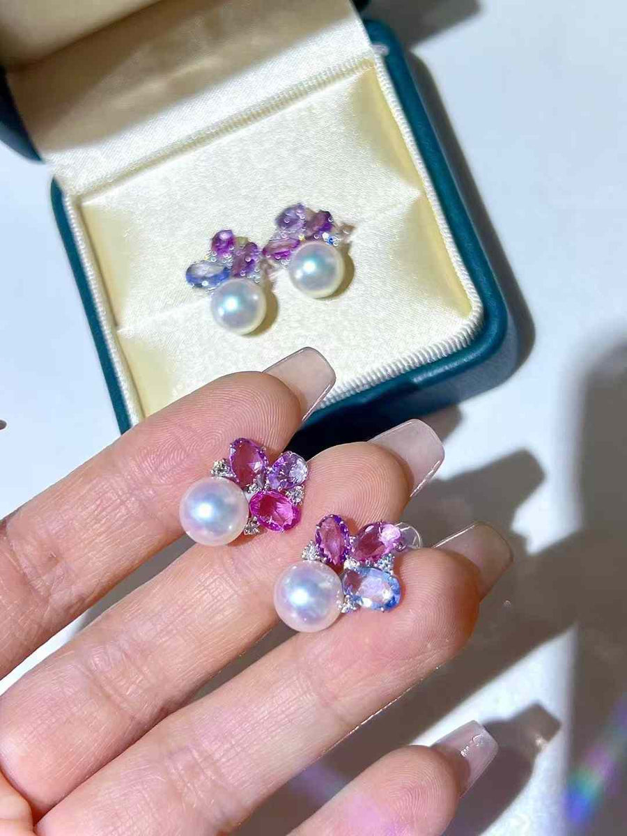 Autumn Romance | Akoya Pearl and Sapphire Earrings