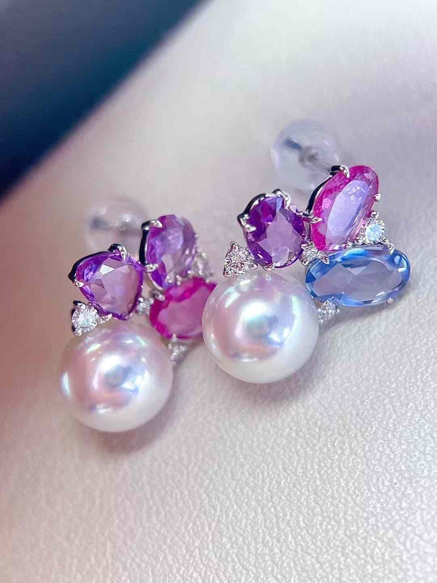 Autumn Romance | Akoya Pearl and Sapphire Earrings