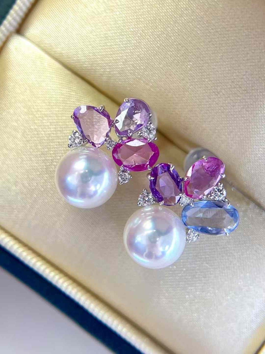 Autumn Romance | Akoya Pearl and Sapphire Earrings