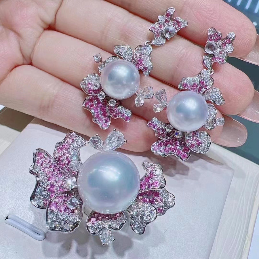 Diamond & South Sea pearl Earrings & Pendant/Ring