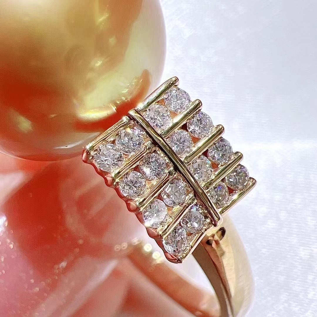 18K 南洋真珠 リング/South Sea Pearl Ring 15mm South Sea Pearl & 3.25ctw Diamond 18K Yellow Gold Ring Size 7