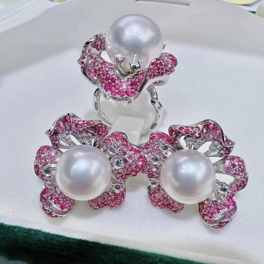 Diamond & South Sea pearl Earrings & Ring Set