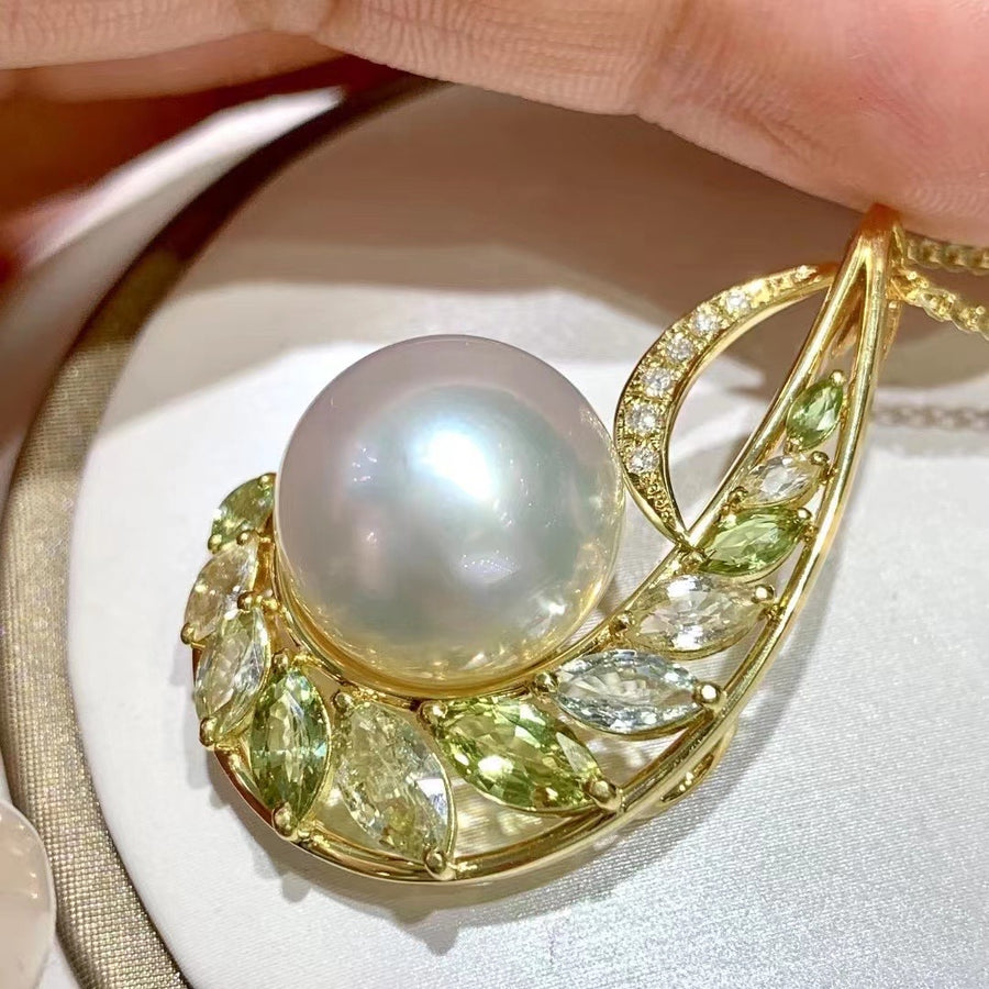 Colored gemstone & South Sea pearl Pendant