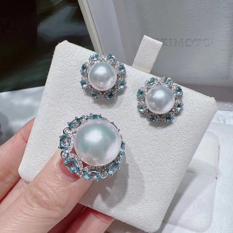 Aquamarine and south sea pearl earrings