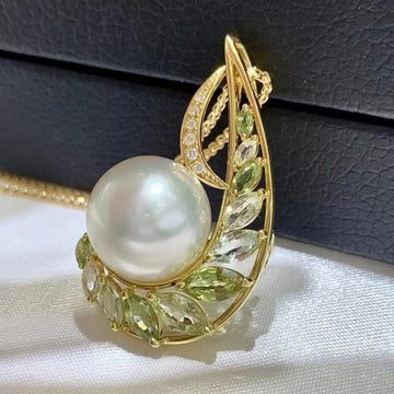 Colored gemstone & South Sea pearl Pendant