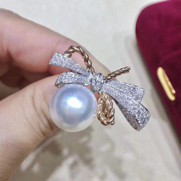 Rose Gold & White Gold Bow South Sea Pearl Ring