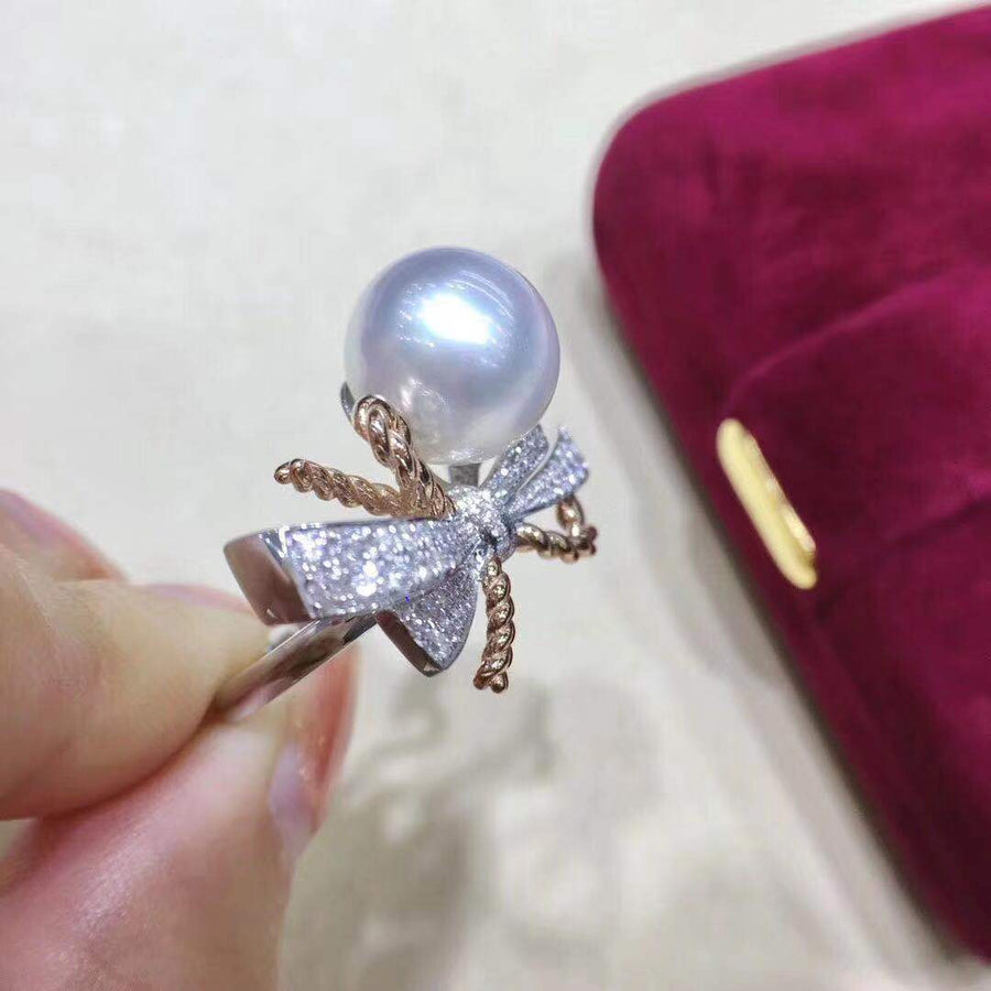 Rose Gold & White Gold Bow South Sea Pearl Ring