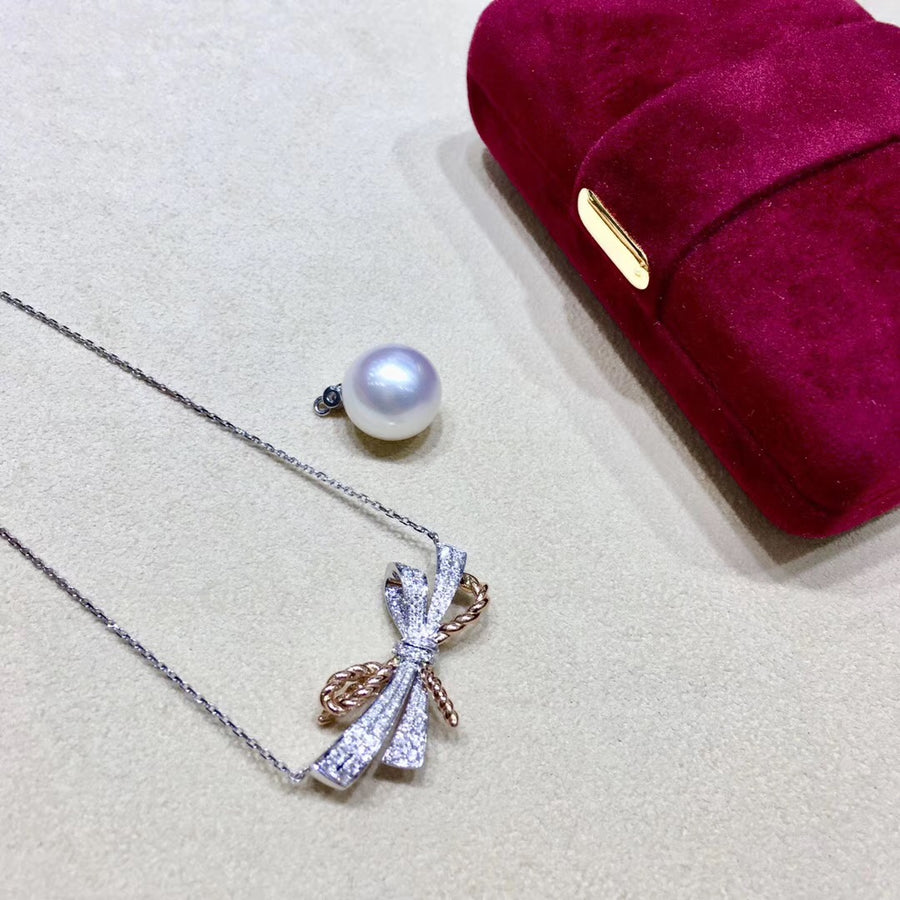 Rose Gold & White Gold Bow South Sea Pearl Pendant