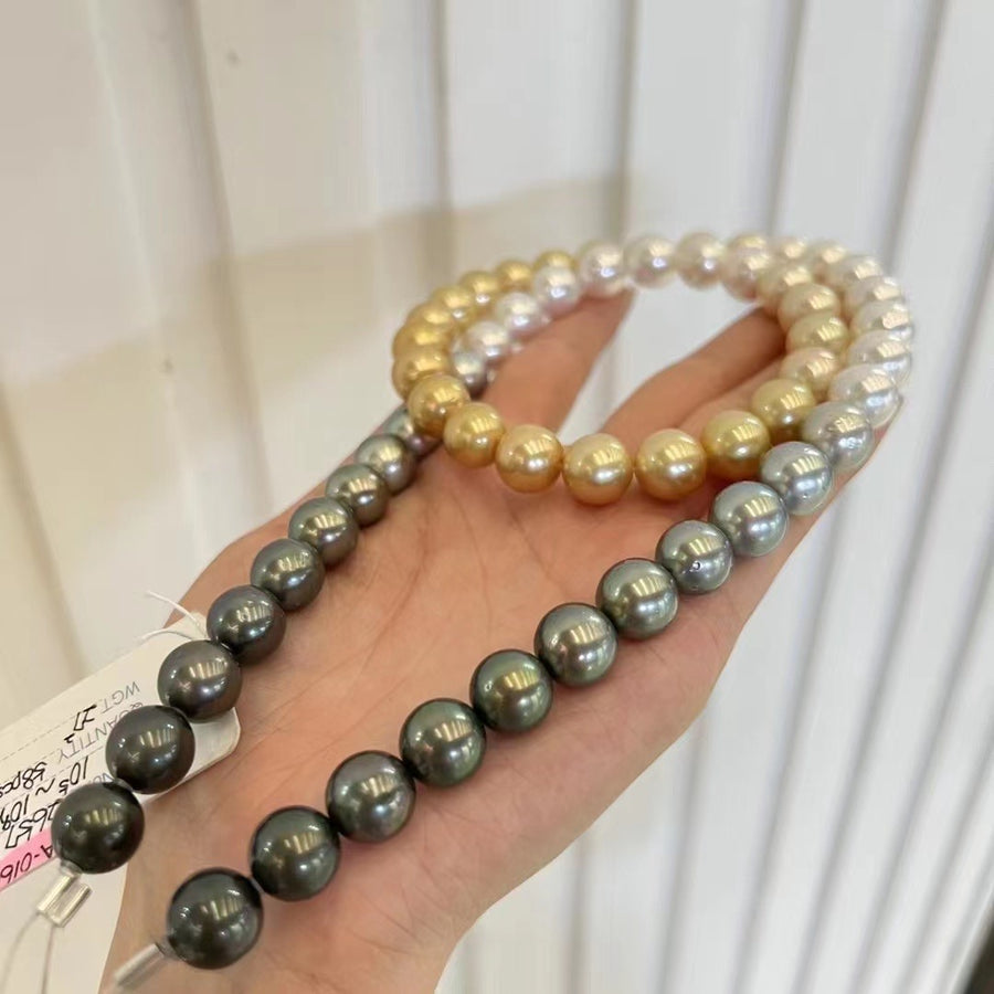 Four Season Colors | 9.4-9.9MM Akoya pearl & South Sea pearl & Tahitian pearl Necklace
