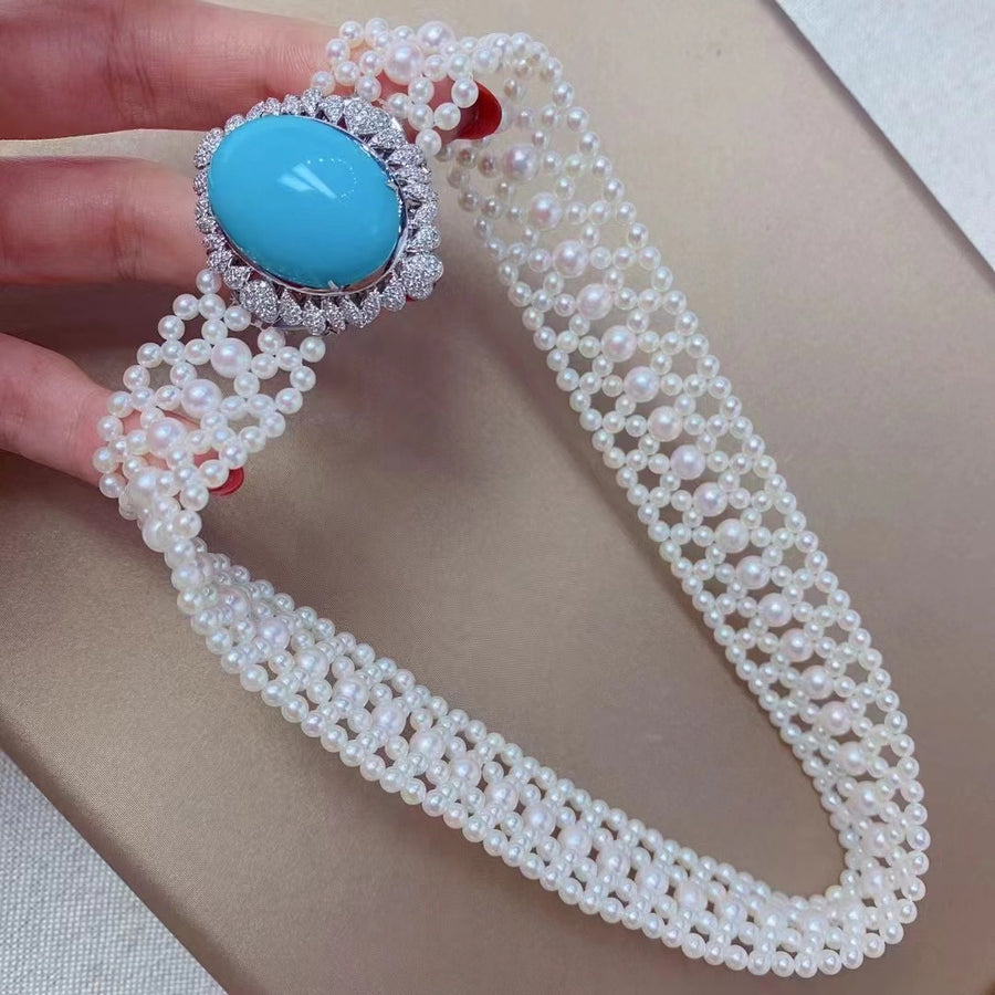 Turquoise & Akoya pearl choker Necklace