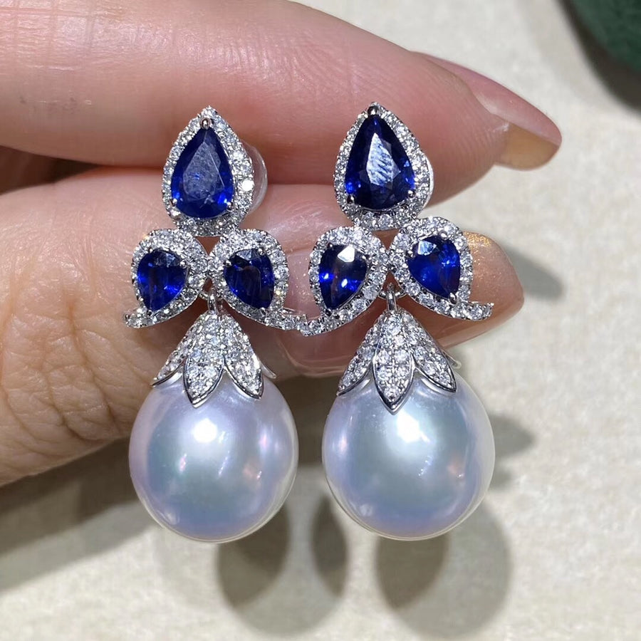 Sapphire South Sea Pearl Earrings