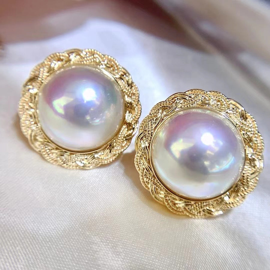 Mabe Pearl Earrings, Natural Pearl, Large Pearl Studs, June Birthstone