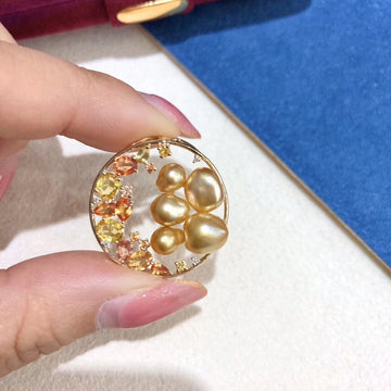 Golden south sea Keshi pearl and sapphire pendant