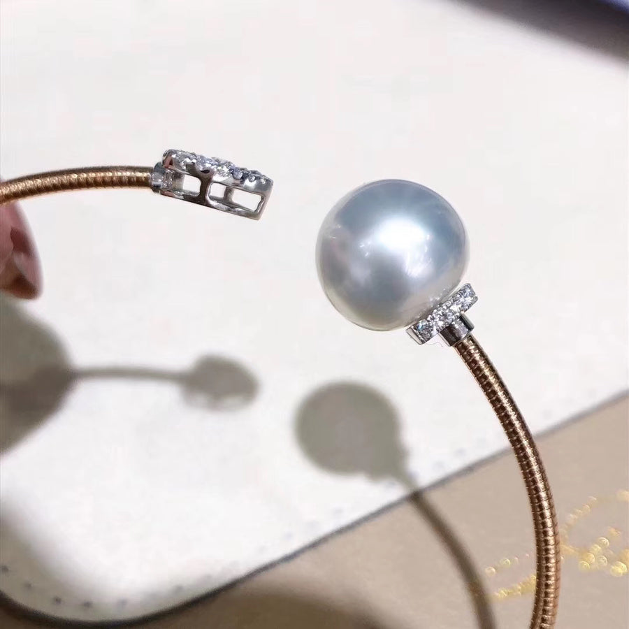 Diamond and Australian white south sea pearl bangle