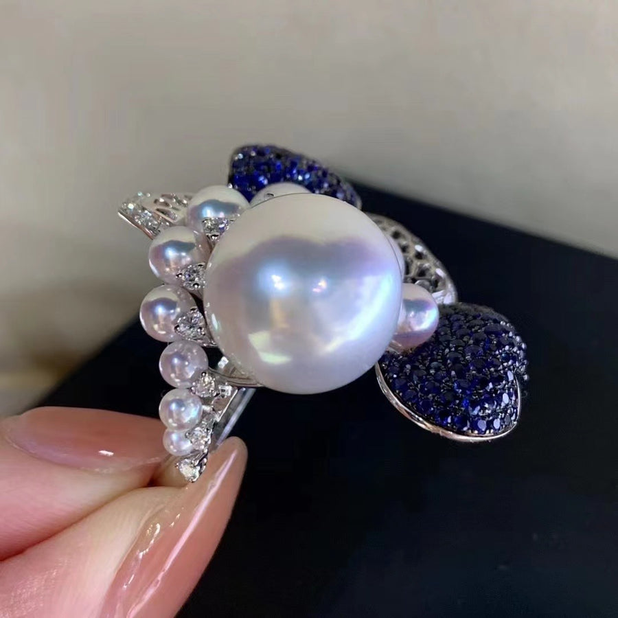 Sapphire & South Sea pearl Ring