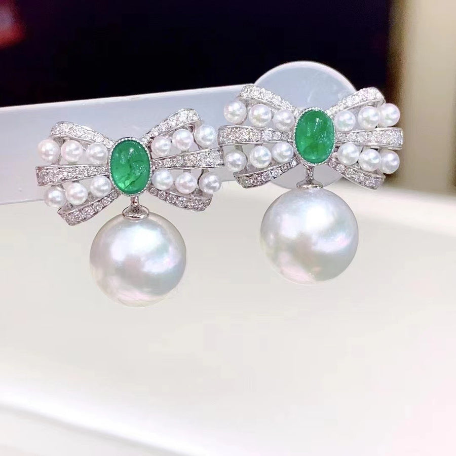 Venus | Emerald & South Sea pearl Earrings
