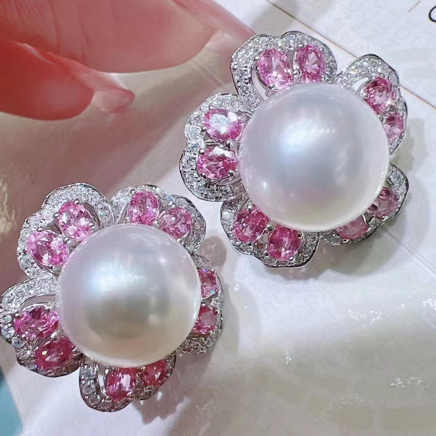 Venus | Pink Sapphire & South Sea pearl Earrings