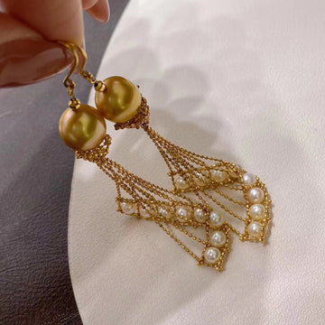 Umbrella shaped Golden golden south pearl Earrings