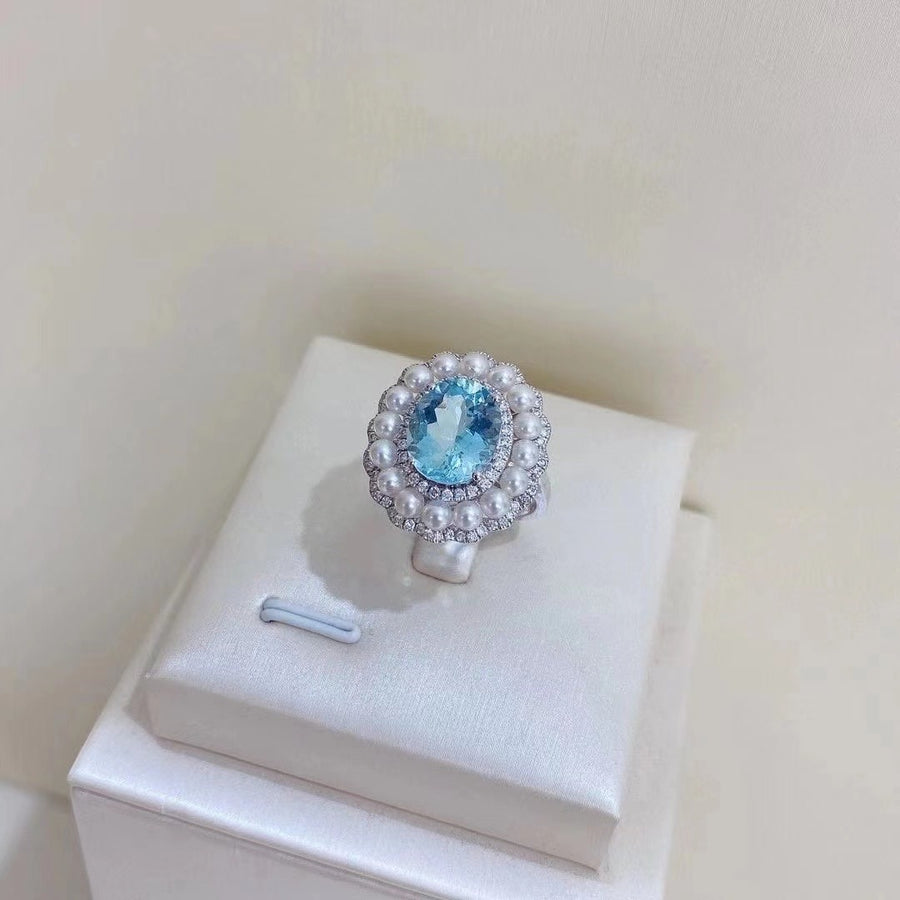 Aquamarine & Akoya pearl Ring