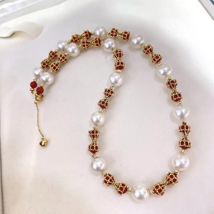 Red coral & South Sea pearl Necklace