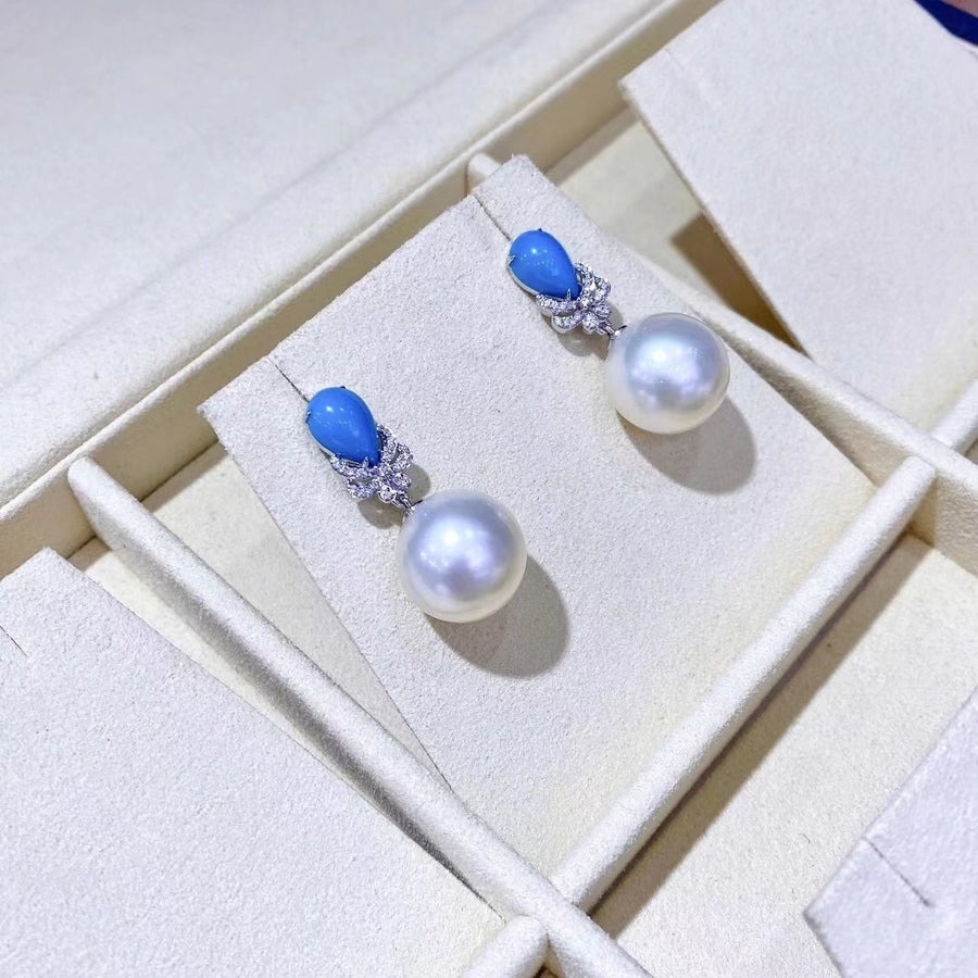 Turquoise & South Sea pearl Earrings