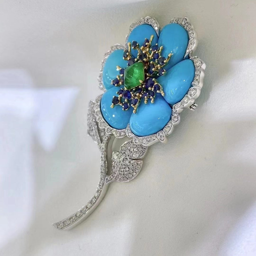 Diamond & Turquoise Brooch